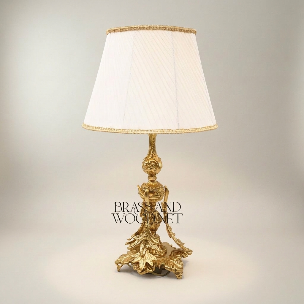 Rococo Brass Table Lamp - Acanthus Leaf Sculptural Base — Gold