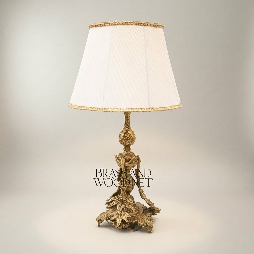 Rococo Brass Table Lamp - Acanthus Leaf Sculptural Base — Antique Gold