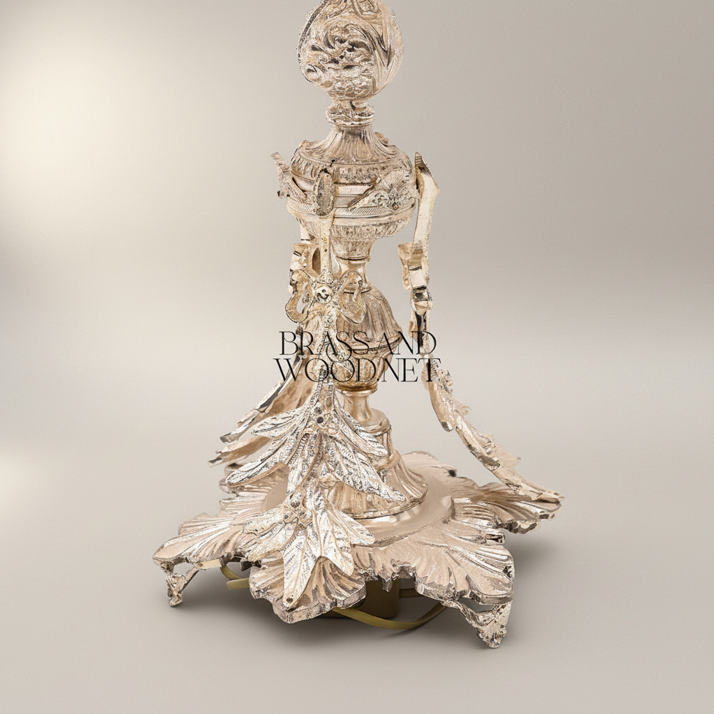 Rococo Brass Table Lamp - Acanthus Leaf Sculptural Base — Silver