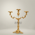Rococo Brass Three-Arm Candelabra with Crystal Orb & Acanthus Scrollwork — Gold