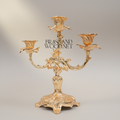 Rococo Brass Three-Arm Candelabra with Floral Scroll Base — Gold