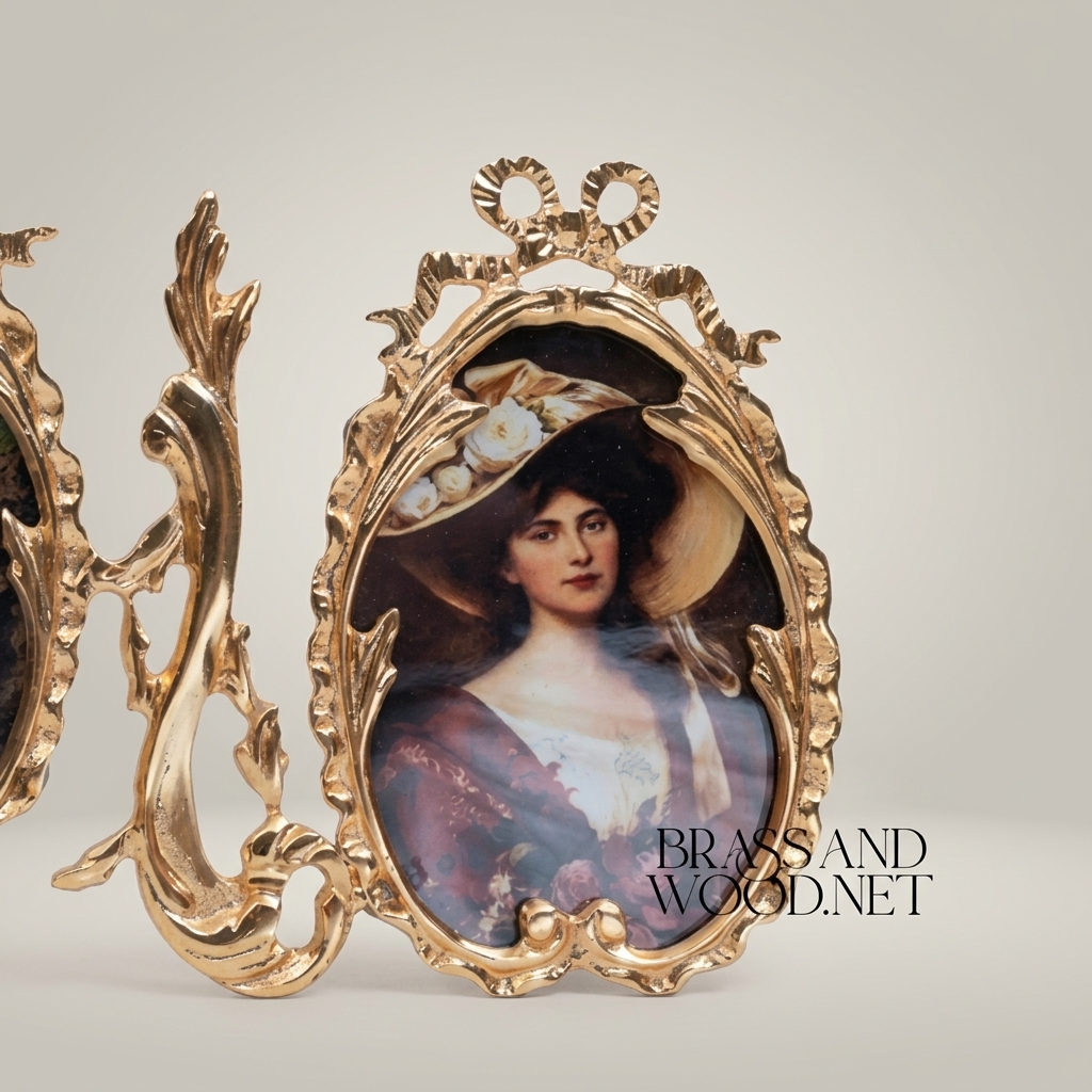 Rococo Brass Triple Oval Photo Frame Set - Ribbon & Acanthus Scroll