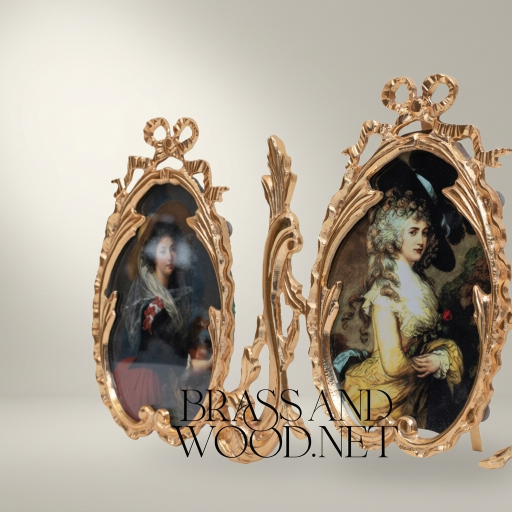 Rococo Brass Triple Oval Photo Frame Set - Ribbon & Acanthus Scroll