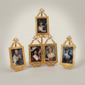 Rococo Brass Triple Photo Frame Set with Bow & Acanthus Filigree — Tiered Easel Stand — Gold