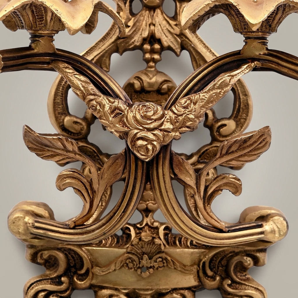 Rococo Brass Two-Arm Wall Sconce with Acanthus & Rose Carvings — Antique Gold