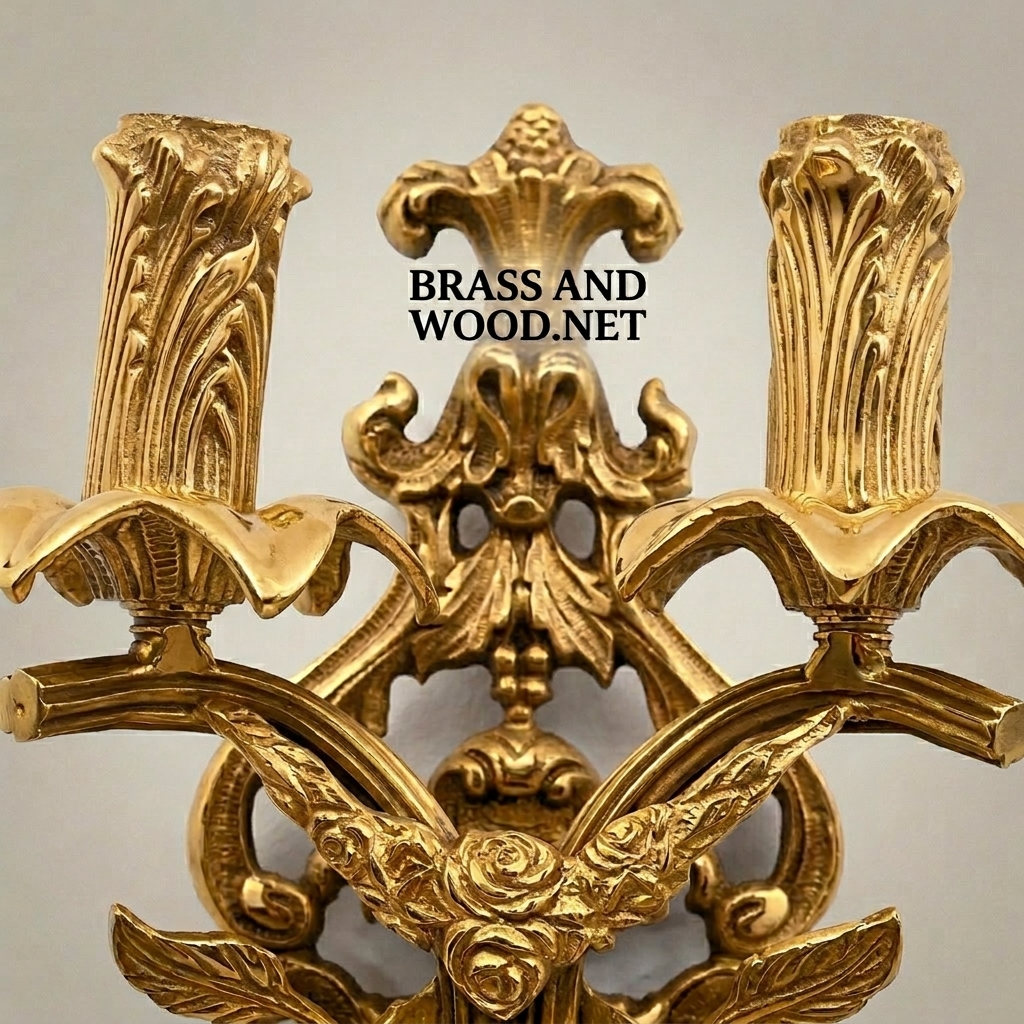 Rococo Brass Two-Arm Wall Sconce with Acanthus & Rose Carvings