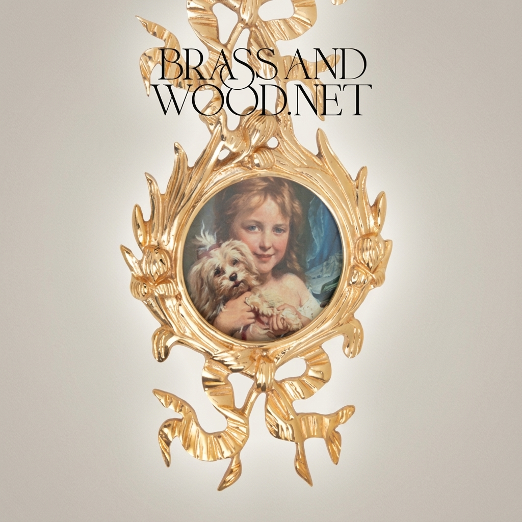 Rococo Brass Vertical Multi-Frame Wall Panel with Foliate Scrollwork & Ribbon Crest — Gold