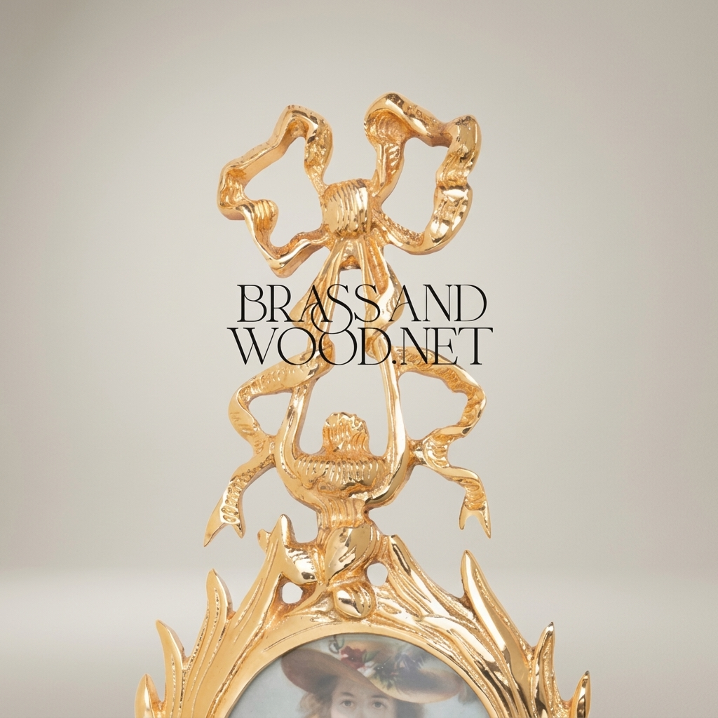 Rococo Brass Vertical Wall Frame - Dual Oval Portrait with Bow & Acanthus Cascade