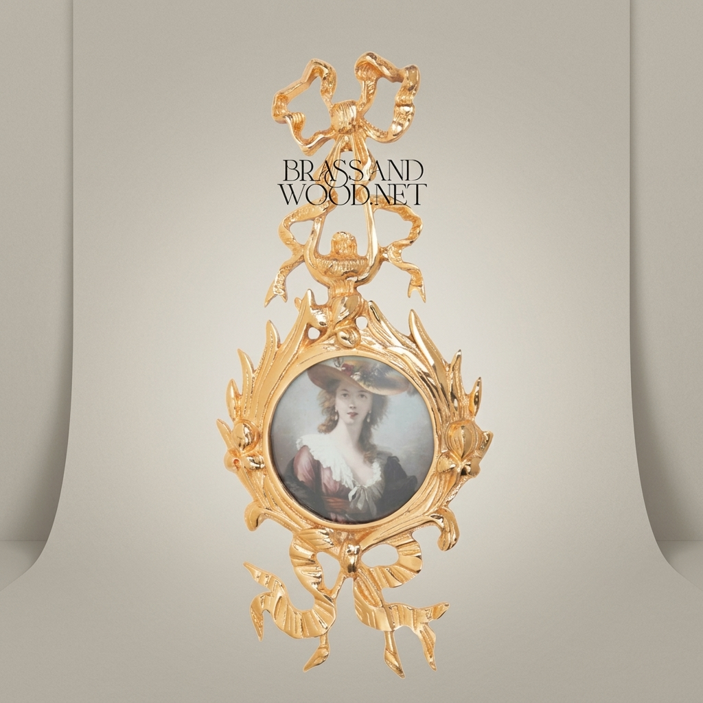 Rococo Brass Vertical Wall Frame - Dual Oval Portrait with Bow & Acanthus Cascade