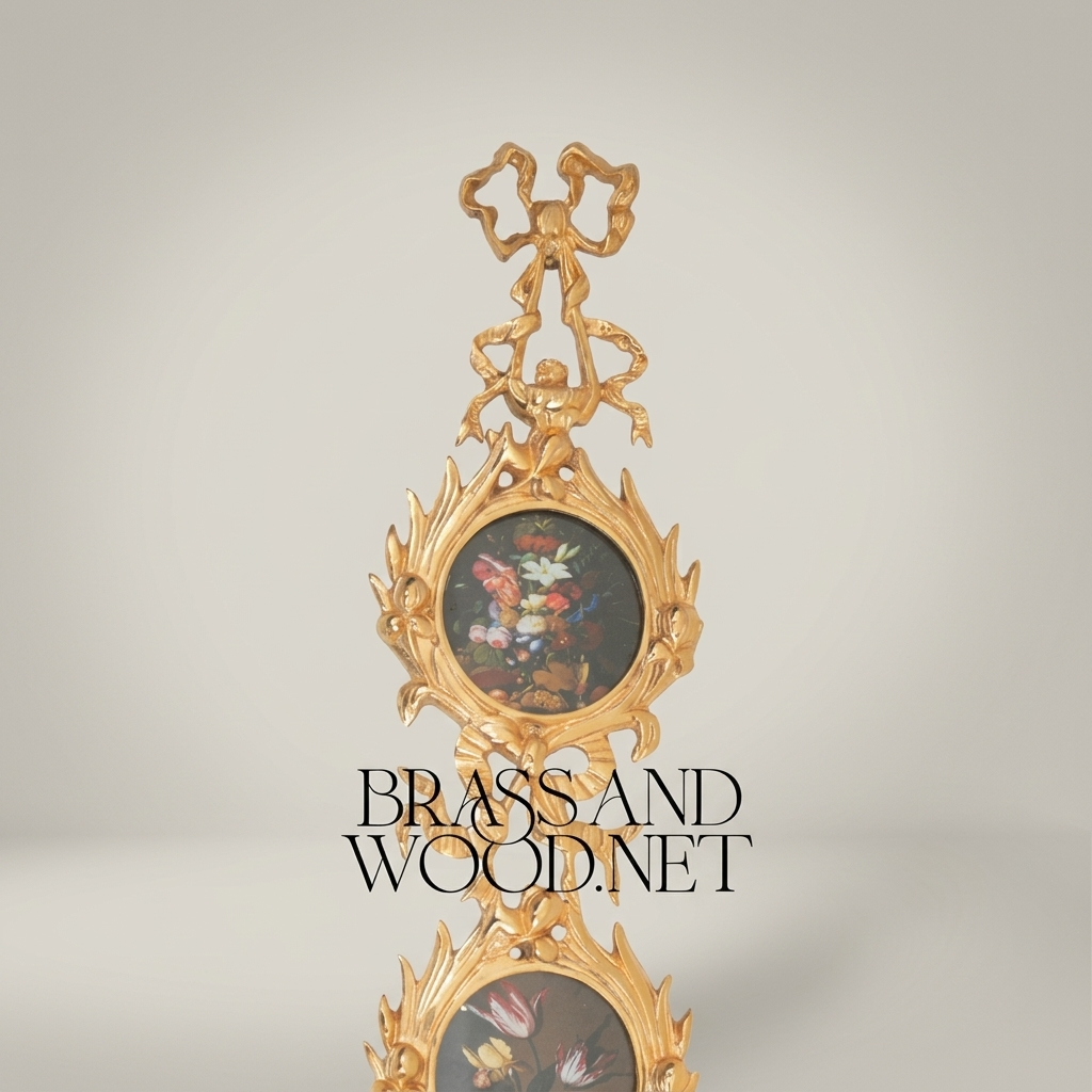 Rococo Brass Vertical Wall Frame Set – Triple Cascading Medallion with Ribbon & Acanthus Ornament