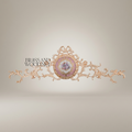 Rococo Brass Wall Cartouche with Hand-Painted Floral Ceramic Medallion — Gold