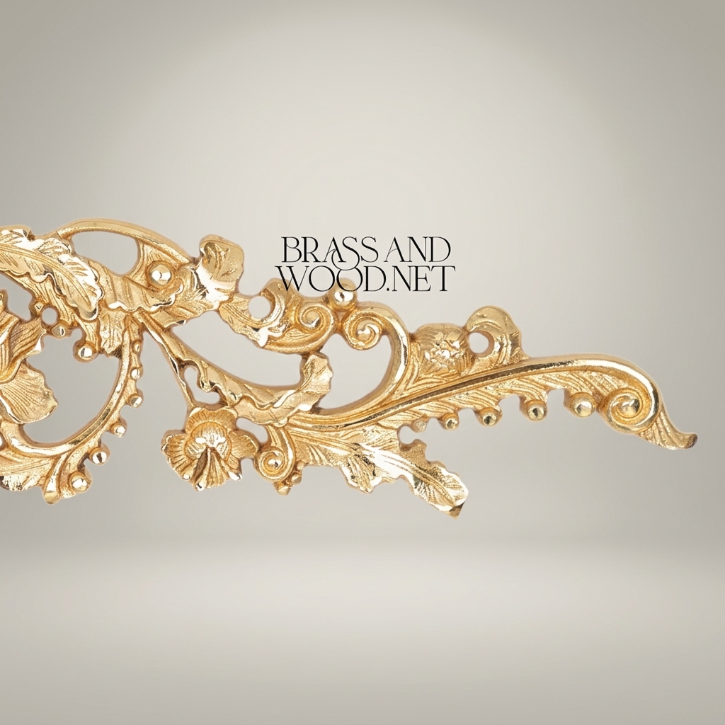 Rococo Brass Wall Cartouche with Porcelain Floral Medallion & Acanthus Scrollwork