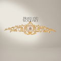 Rococo Brass Wall Cartouche with Porcelain Floral Medallion & Acanthus Scrollwork — Gold
