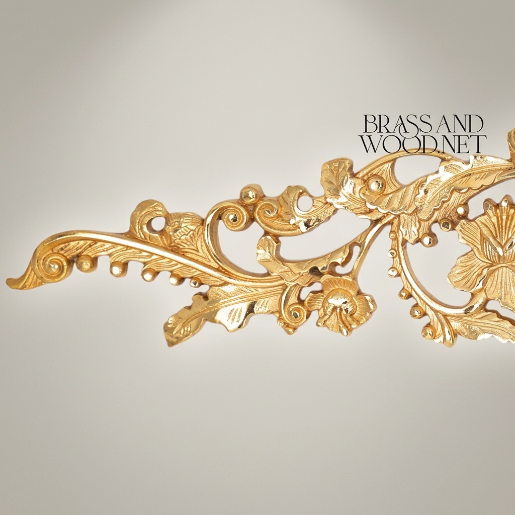 Rococo Brass Wall Cartouche with Sèvres-Style Porcelain Medallion and Acanthus Scrollwork