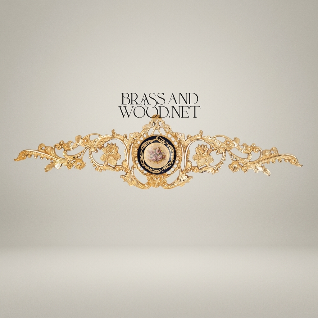 Rococo Brass Wall Cartouche with Sèvres-Style Porcelain Medallion and Acanthus Scrollwork — Gold
