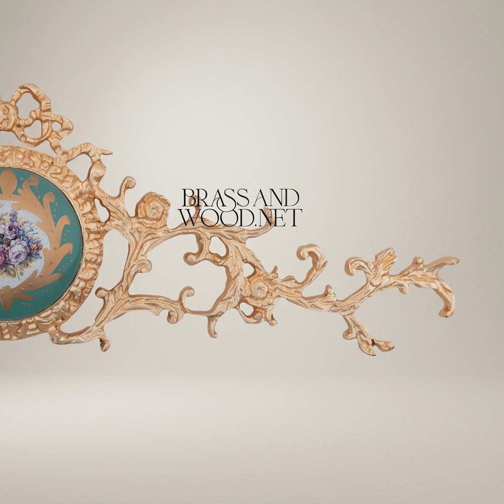 Rococo Brass Wall Cartouche with Turquoise Floral Medallion – Scrolling Acanthus Cresting