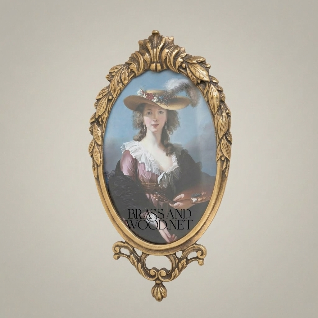 Rococo Brass Wall Frame with Bow & Acanthus Surround — Oval Portrait — Antique Gold