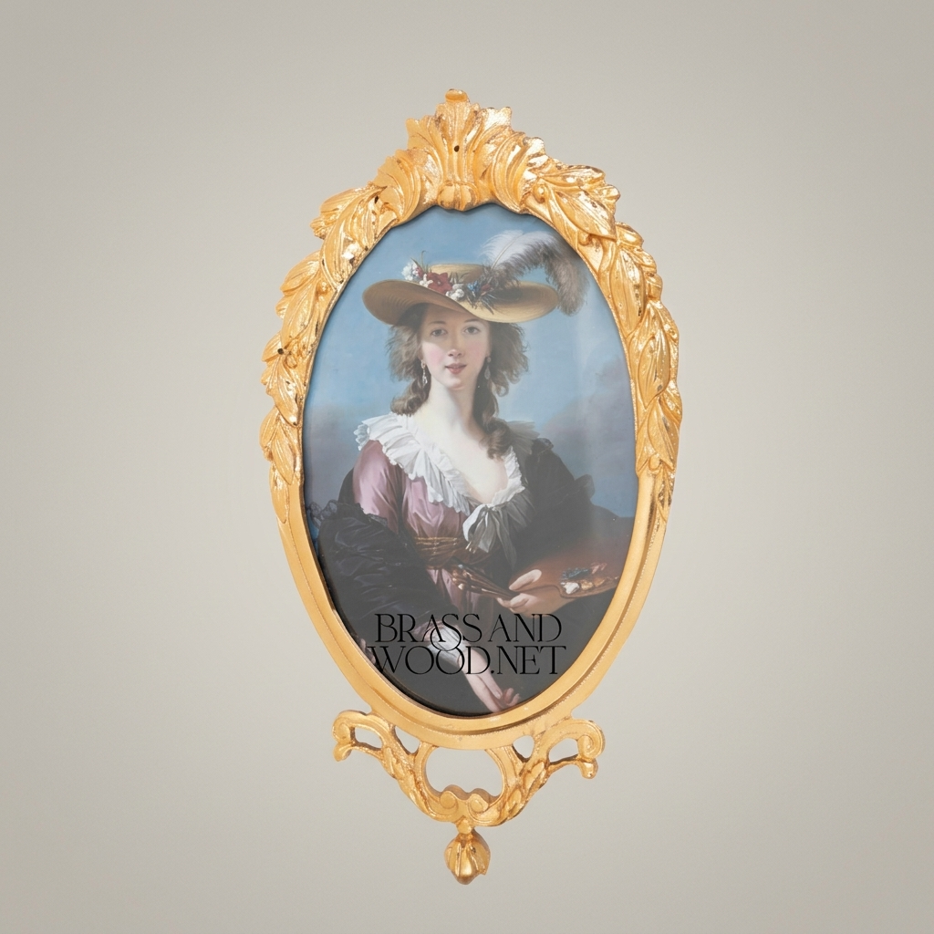 Rococo Brass Wall Frame with Bow & Acanthus Surround — Oval Portrait
