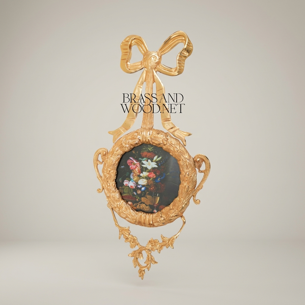 Rococo Brass Wall Frame with Bow & Acanthus Surround — Oval Portrait