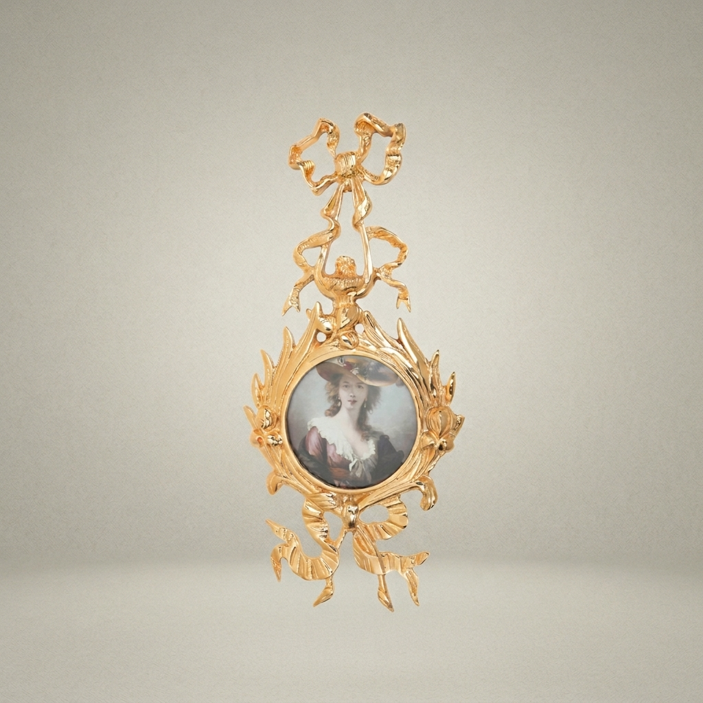 Rococo Brass Wall Frame with Bow & Acanthus Surround — Oval Portrait