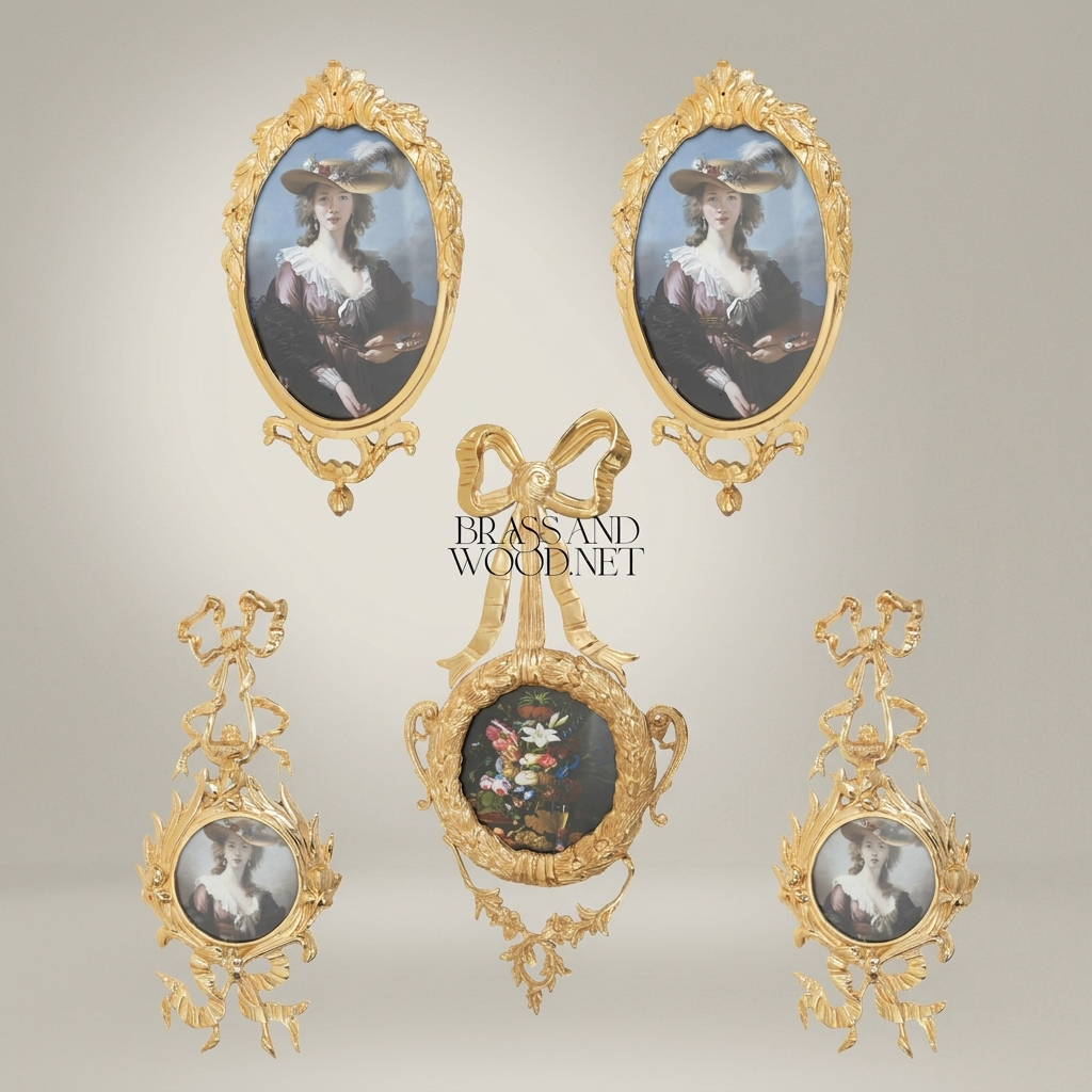 Rococo Brass Wall Frame with Bow & Acanthus Surround — Oval Portrait
