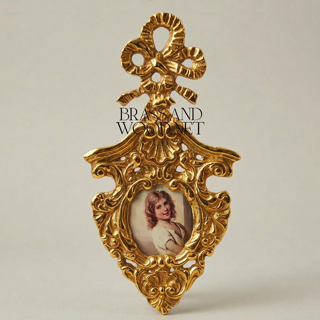 Rococo Brass Wall Frame with Bow Crest and Shell Cartouche