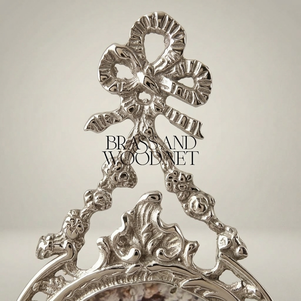 Rococo Brass Wall Frame with Bow Crest and Shell Cartouche — Silver