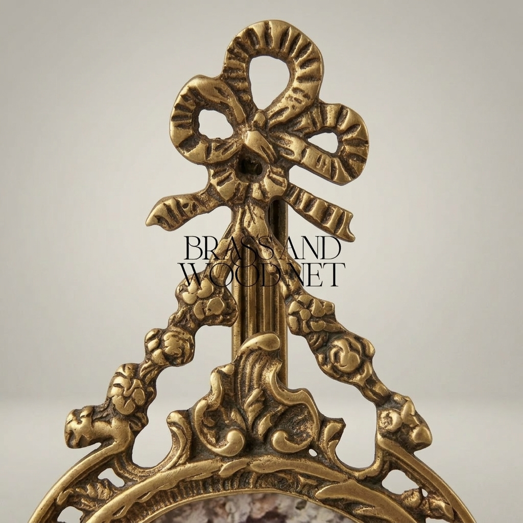 Rococo Brass Wall Frame with Bow Crest and Shell Cartouche — Antique Gold
