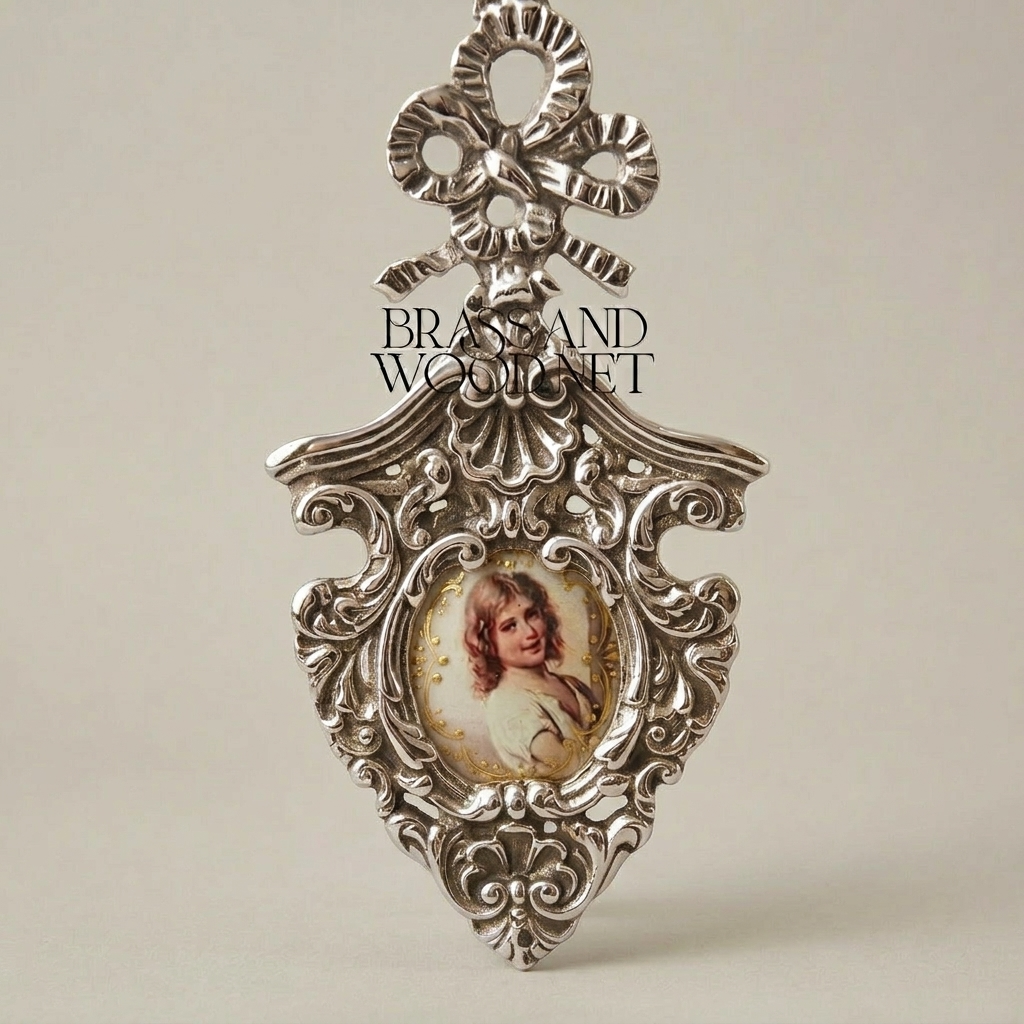 Rococo Brass Wall Frame with Bow Crest and Shell Cartouche — Silver