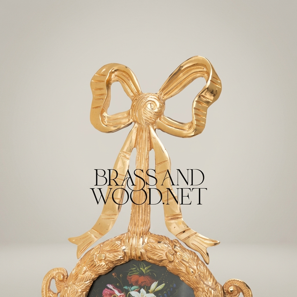 Rococo Brass Wall Medallion with Bow Finial & Floral Still Life Insert