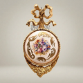 Rococo Brass Wall Medallion with Hand-Painted Floral Ceramic Centre — Gold