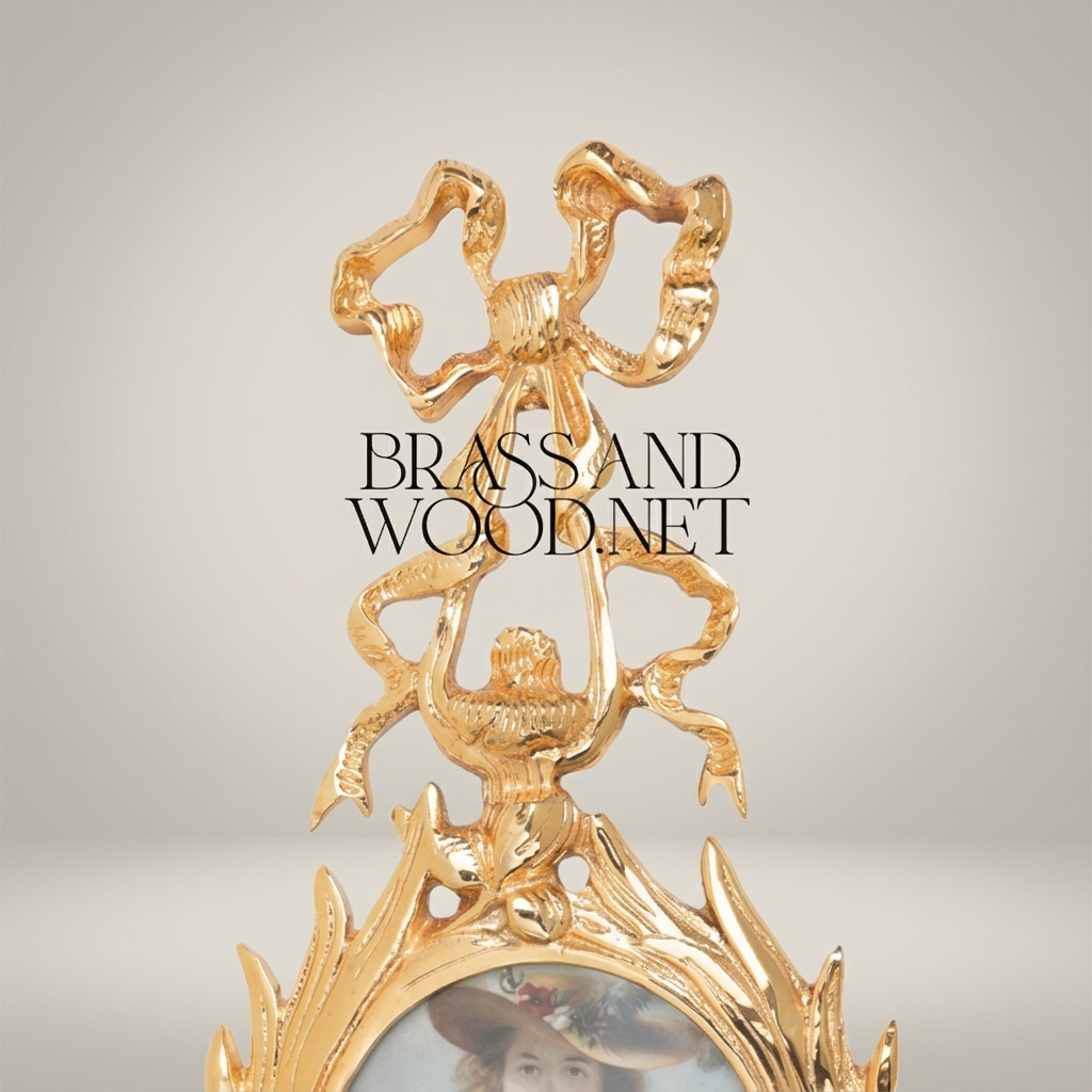 Rococo Brass Wall Medallion with Portrait Miniature — Lyre, Ribbon & Acanthus Frame