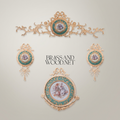 Rococo Brass Wall Medallion Set with Porcelain Floral Centre — Ribbon & Acanthus Ornament