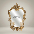 Rococo Brass Wall Mirror with Twin Candle Sconces and Cherub Crest — Gold