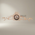 Rococo Brass Wall Ornament with Navy Blue Floral Medallion - Horizontal Scroll — Gold