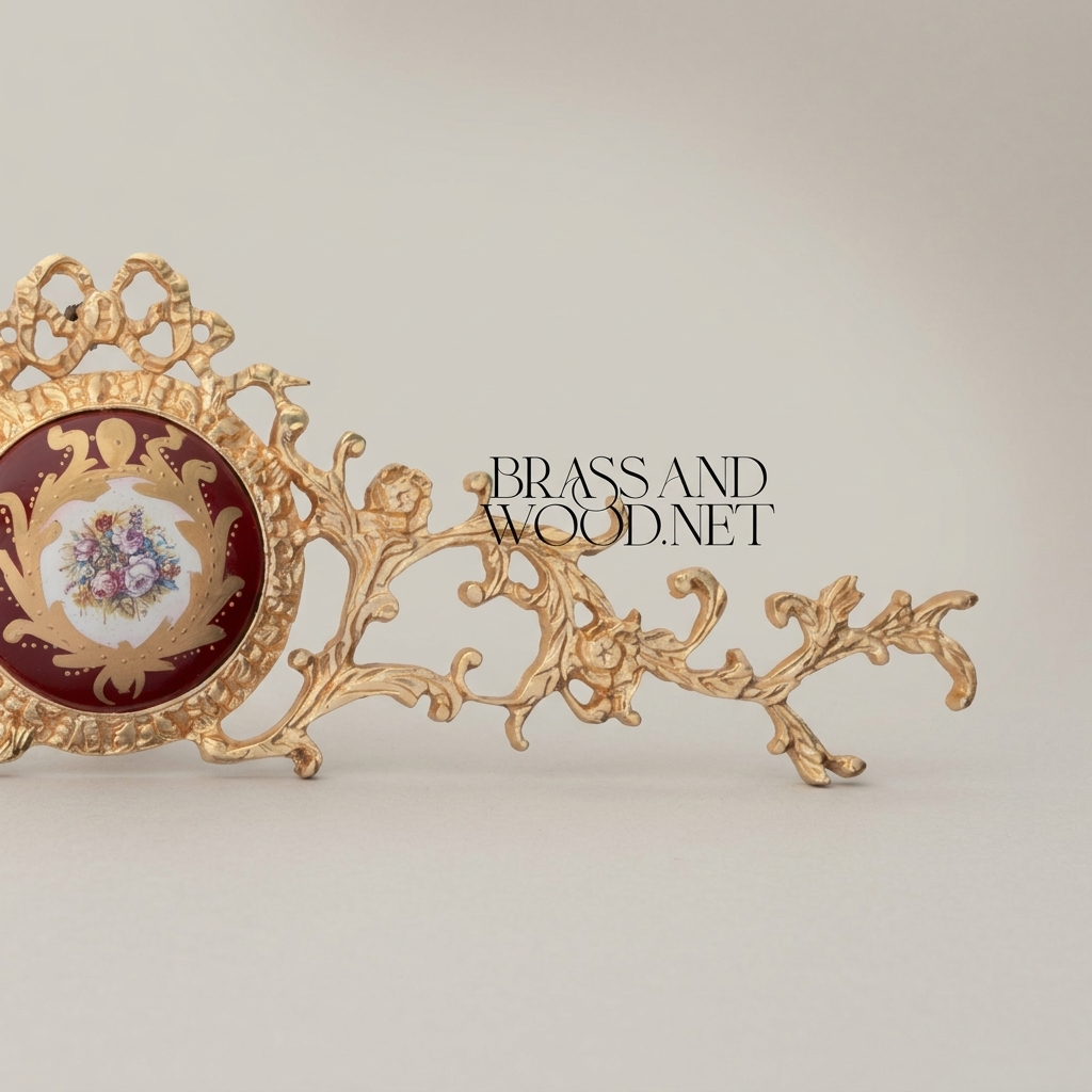 Rococo Brass Wall Pediment with Porcelain Medallion — Acanthus Scroll Cresting