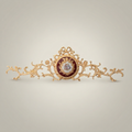 Rococo Brass Wall Pediment with Porcelain Medallion — Acanthus Scroll Cresting — Gold