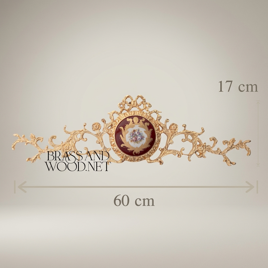 Rococo Brass Wall Pediment with Porcelain Medallion — Acanthus Scroll Cresting