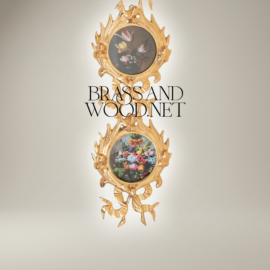 Rococo Brass Wall Photo Frame Set - Cascading Medallion with Ribbon & Acanthus Garland — Gold