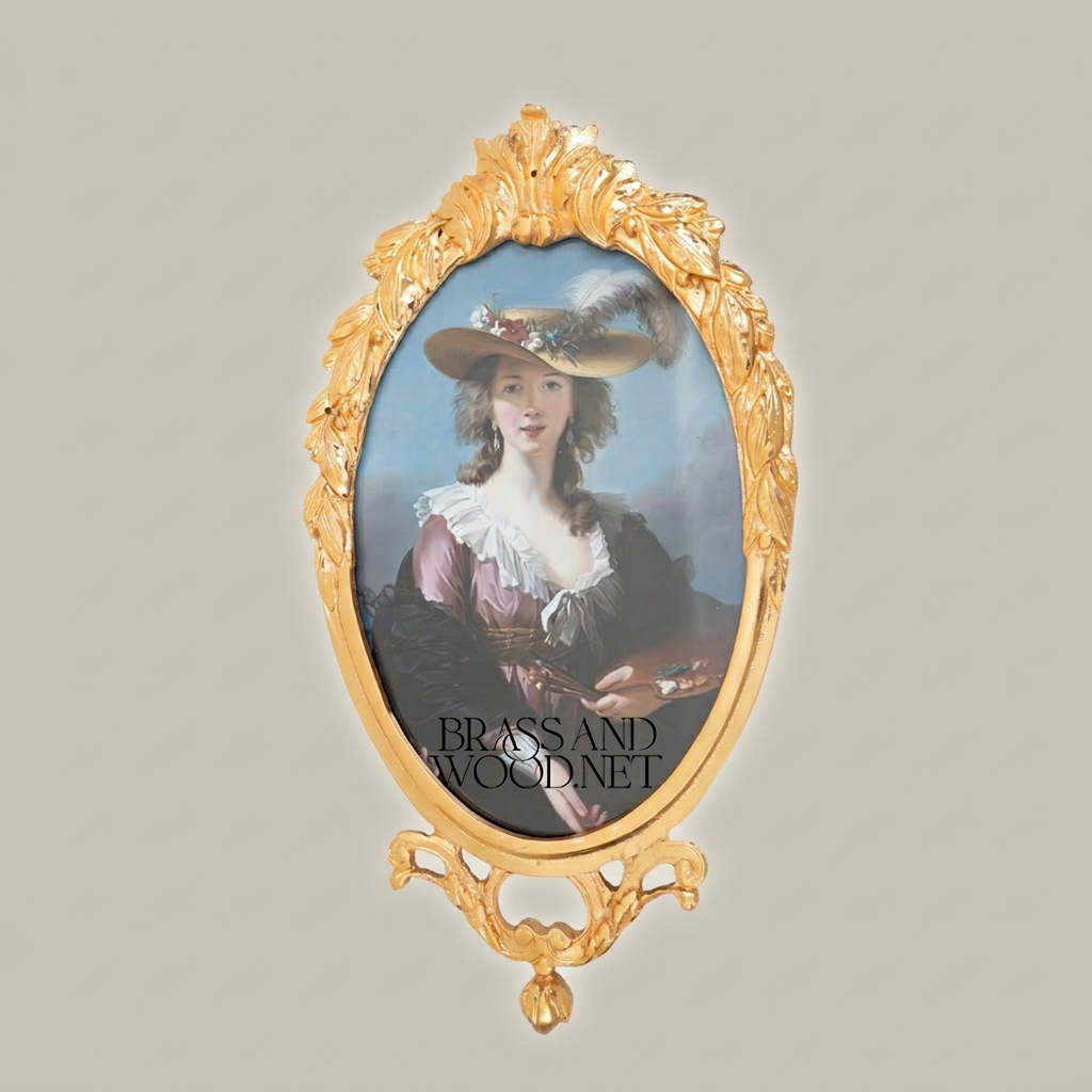 Rococo Brass Wall Photo Frame Set - Cascading Medallion with Ribbon & Acanthus Garland — Gold