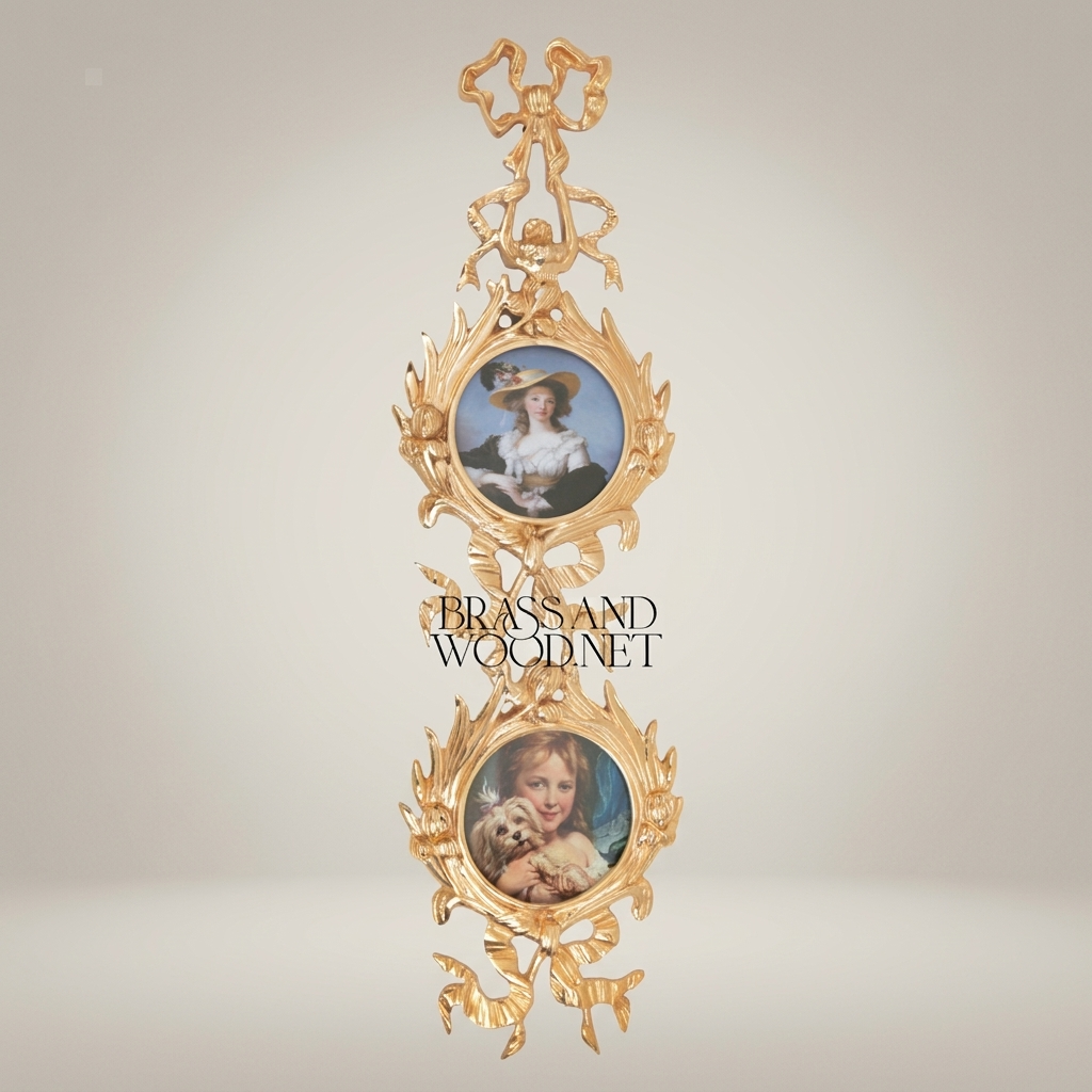 Rococo Brass Wall Photo Frame Set - Cascading Medallion with Ribbon & Acanthus Garland — Gold