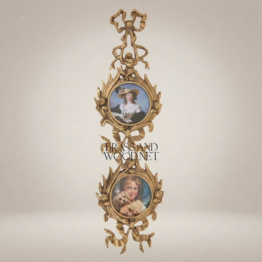 Rococo Brass Wall Photo Frame Set - Cascading Medallion with Ribbon & Acanthus Garland — Antique Gold