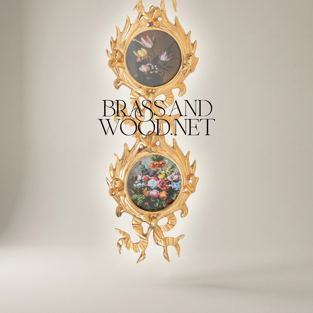 Rococo Brass Wall Picture Frame Chain - Cascading Medallion with Ribbon & Acanthus Crest