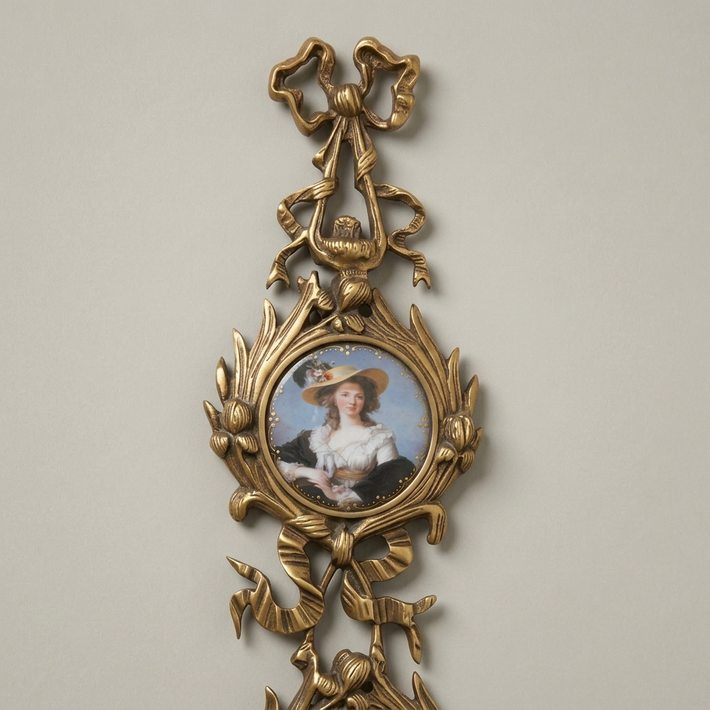 Rococo Brass Wall Picture Frame Chain - Cascading Medallion with Ribbon & Acanthus Crest — Antique Gold