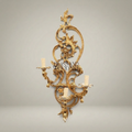 Rococo Brass Wall Sconce 3-Arm with Acanthus & Sunflower Scrollwork — Gold