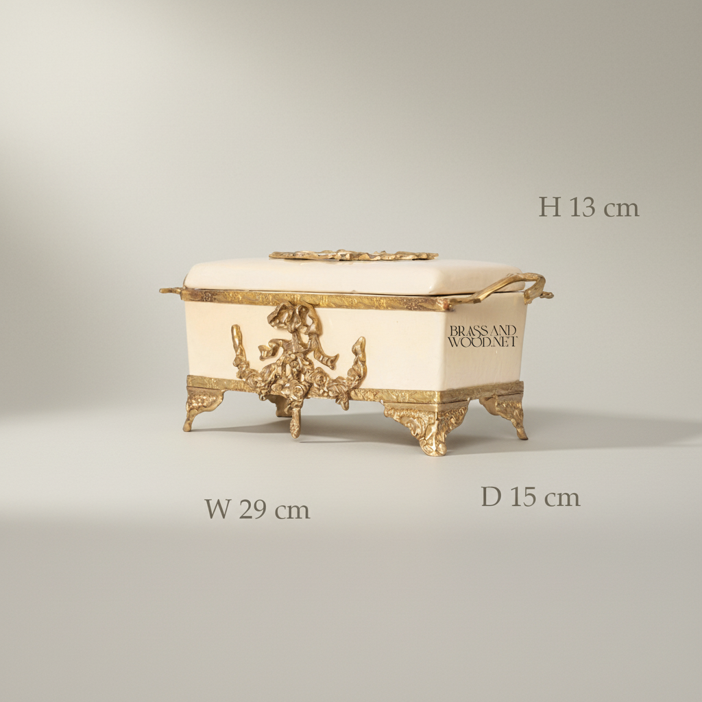 Rococo Brass & Wood Tissue Box Holder with Floral Cartouche Mounts — Antique Gold