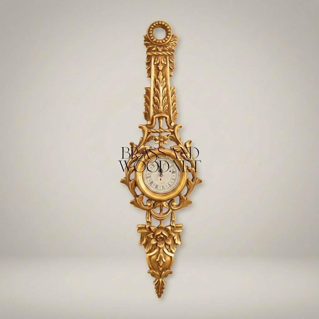Rococo Carved Wall Clock with Acanthus Scrollwork & Pierced Frame — Gold