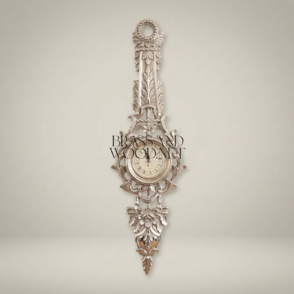 Rococo Carved Wall Clock with Acanthus Scrollwork & Pierced Frame — Silver