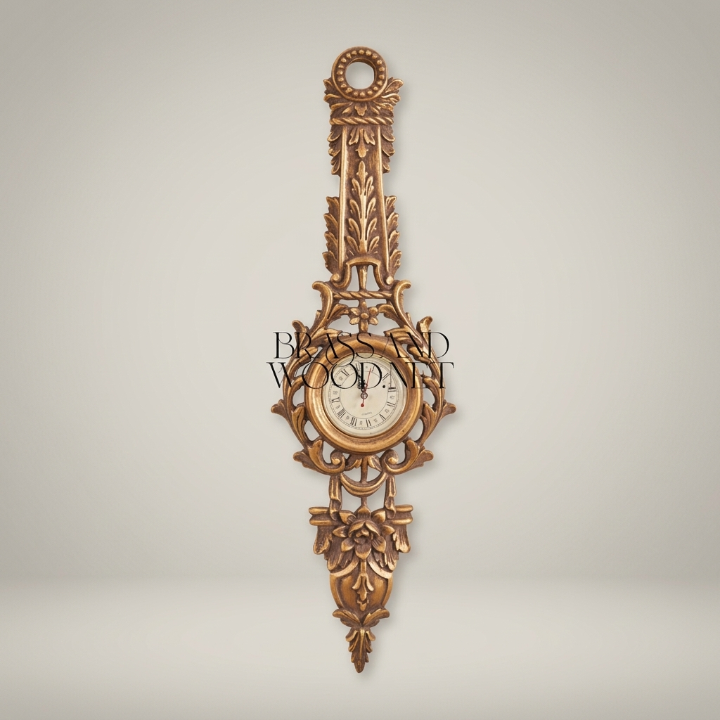 Rococo Carved Wall Clock with Acanthus Scrollwork & Pierced Frame — Antique Gold