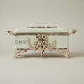 Rococo Celadon Ceramic Tissue Box with Ornate Metal Frame & Scroll Feet — Silver